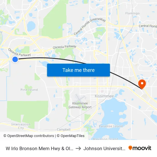 W Irlo Bronson Mem Hwy & Old Town Blvd to Johnson University Florida map