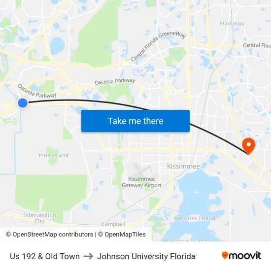 Us 192 & Old Town to Johnson University Florida map