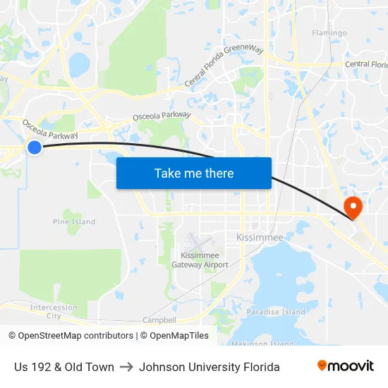 Us 192 & Old Town to Johnson University Florida map
