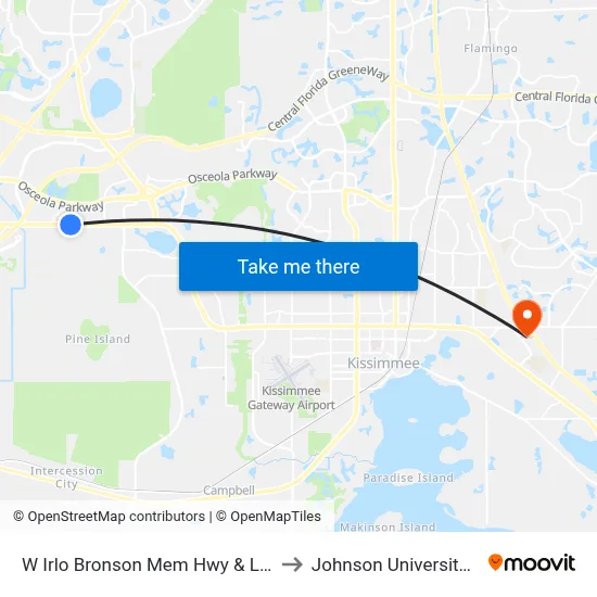 W Irlo Bronson Mem Hwy & Locksley Ln to Johnson University Florida map