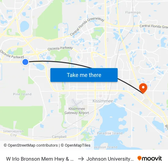 W Irlo Bronson Mem Hwy & Scott Blvd to Johnson University Florida map