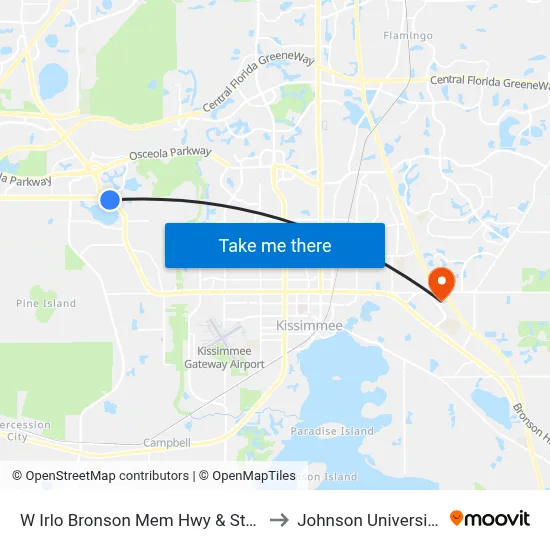 W Irlo Bronson Mem Hwy & Storey Lake Blvd to Johnson University Florida map