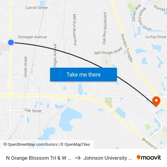 N Orange Blossom Trl & W Hilda St to Johnson University Florida map