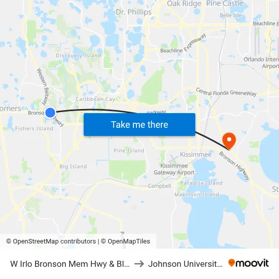 W Irlo Bronson Mem Hwy & Black Lake Rd to Johnson University Florida map