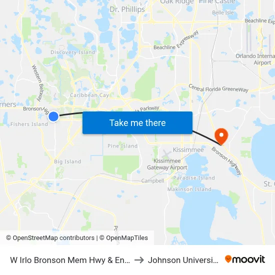W Irlo Bronson Mem Hwy & Entry Point Blvd to Johnson University Florida map