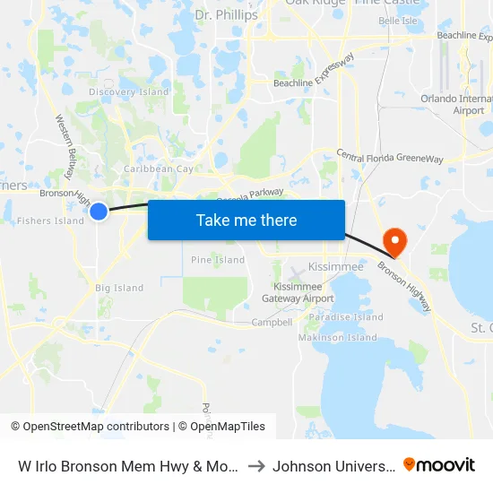 W Irlo Bronson Mem Hwy & Morgan Williams Rd to Johnson University Florida map