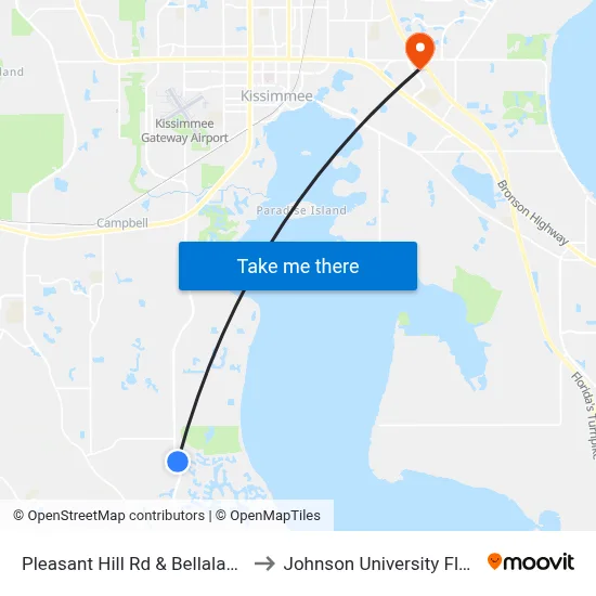 Pleasant Hill Rd & Bellalago Dr to Johnson University Florida map