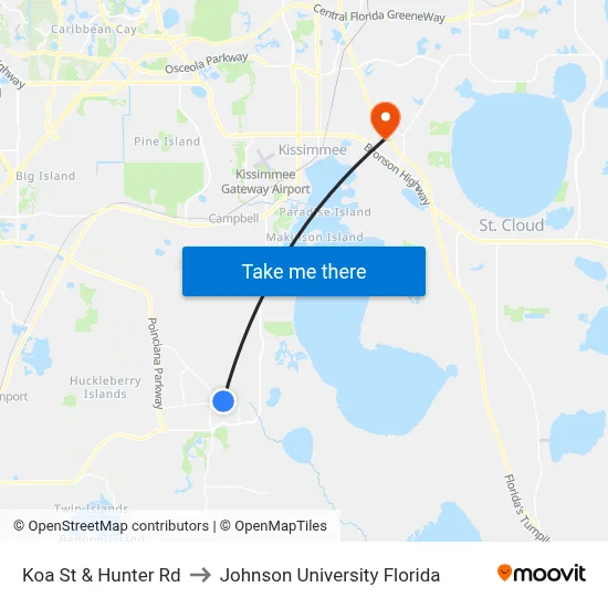Koa St & Hunter Rd to Johnson University Florida map