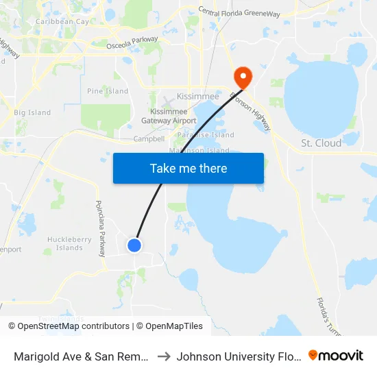 Marigold Ave & San Remo Rd to Johnson University Florida map
