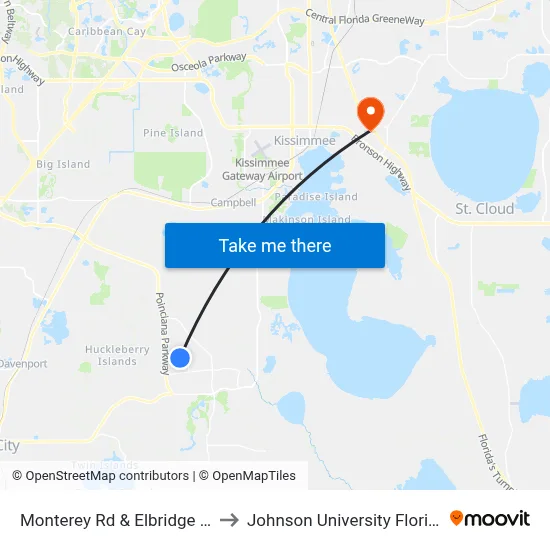 Monterey Rd & Elbridge Dr to Johnson University Florida map