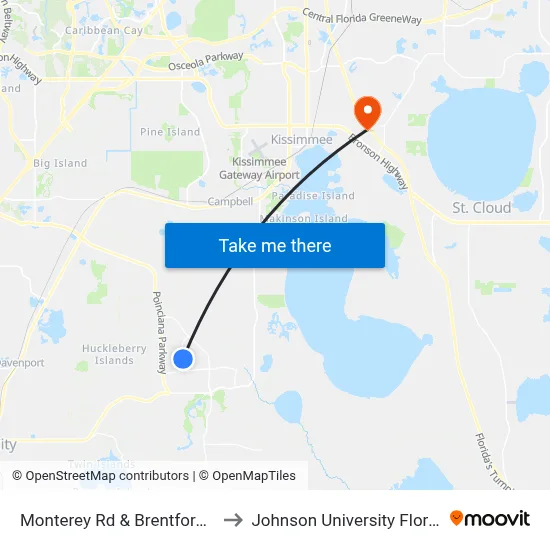 Monterey Rd & Brentford Ct to Johnson University Florida map