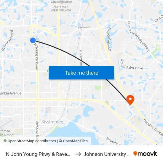 N John Young Pkwy & Ravenwood Cir to Johnson University Florida map