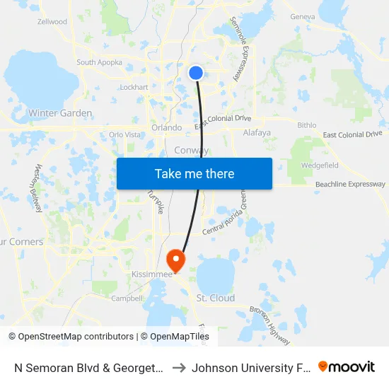 N Semoran  Blvd & Georgetown  Dr to Johnson University Florida map