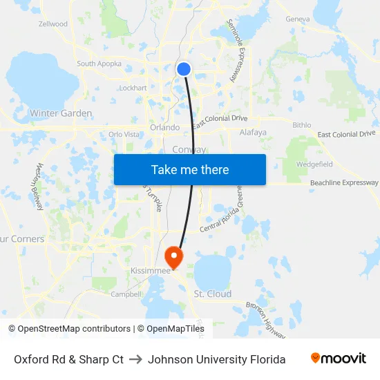 Oxford Rd & Sharp Ct to Johnson University Florida map