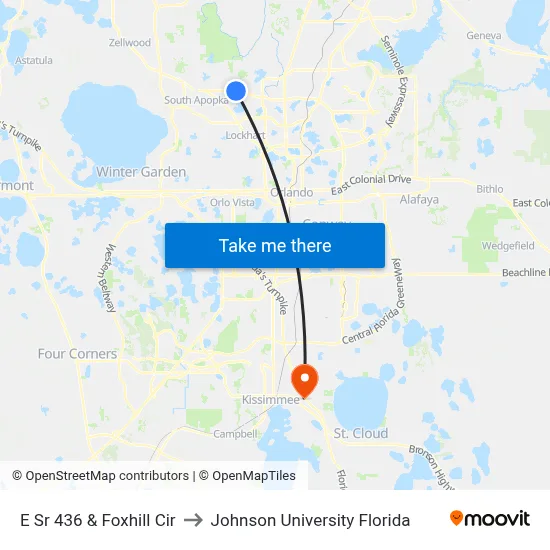 E Sr 436 & Foxhill Cir to Johnson University Florida map