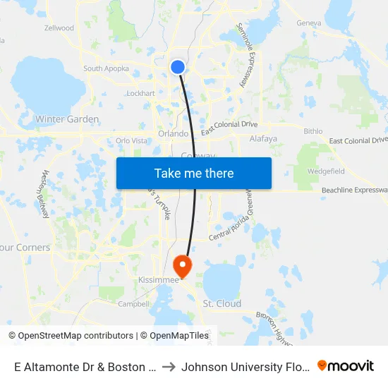 E Altamonte Dr & Boston Ave to Johnson University Florida map