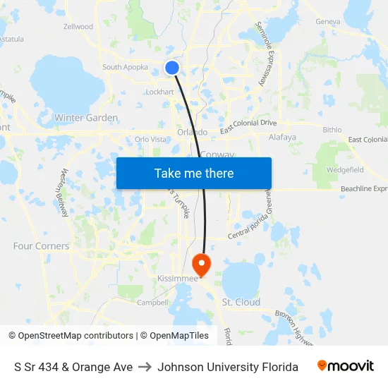 S Sr 434 & Orange Ave to Johnson University Florida map