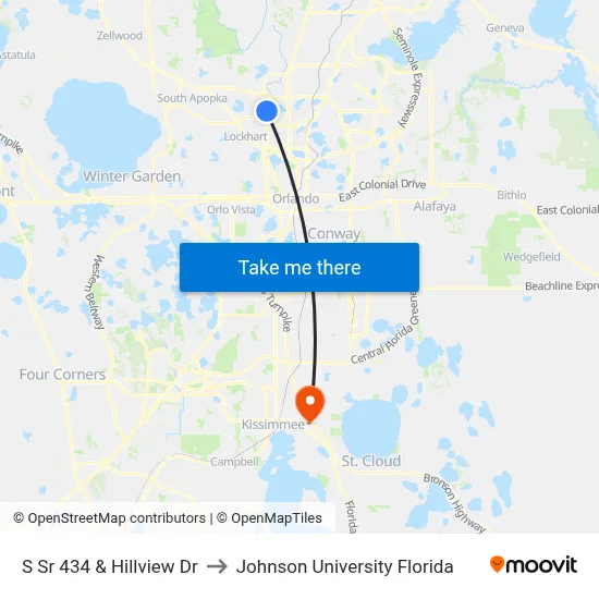 S Sr 434 & Hillview Dr to Johnson University Florida map