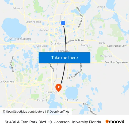 Sr 436 & Fern Park Blvd to Johnson University Florida map