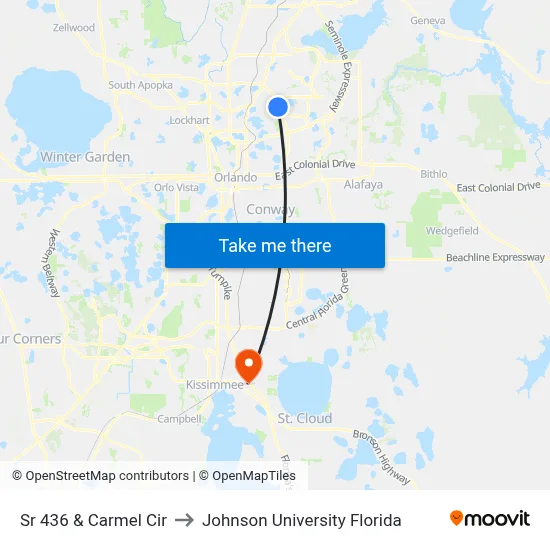 Sr 436 & Carmel Cir to Johnson University Florida map