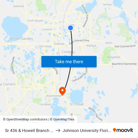 Sr 436 & Howell Branch Rd to Johnson University Florida map