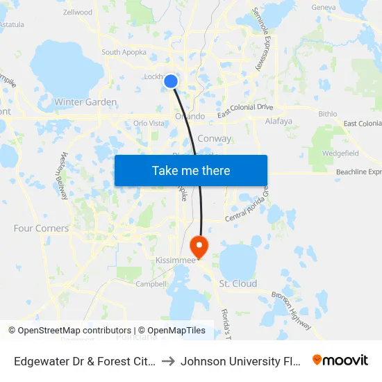 Edgewater Dr & Forest City Rd to Johnson University Florida map