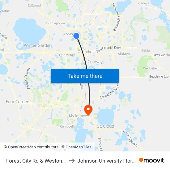 Forest City Rd & Weston Ln to Johnson University Florida map