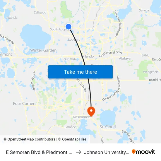 E Semoran Blvd & Piedmont Wekiwa Rd to Johnson University Florida map