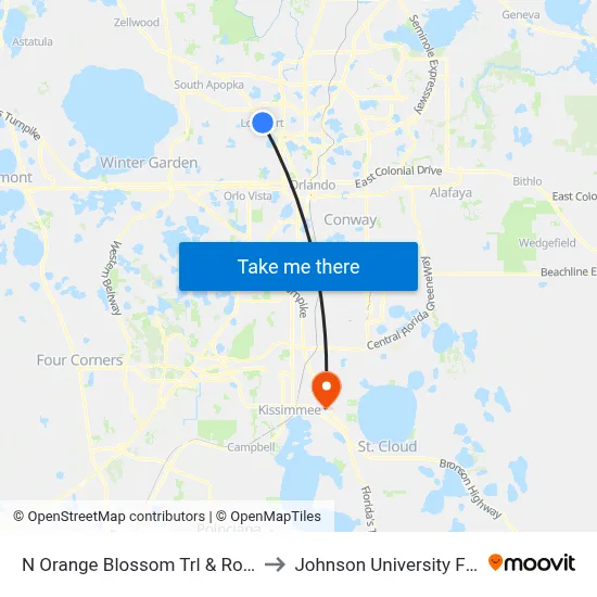 N Orange Blossom Trl & Rose Ave to Johnson University Florida map