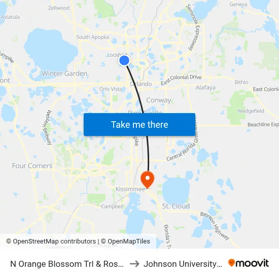 N Orange Blossom Trl & Rosamond Dr to Johnson University Florida map