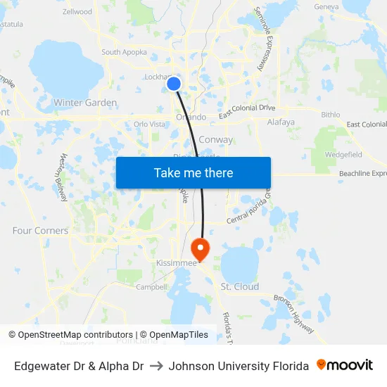 Edgewater Dr & Alpha Dr to Johnson University Florida map
