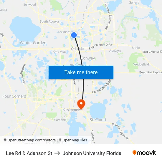 Lee Rd & Adanson St to Johnson University Florida map