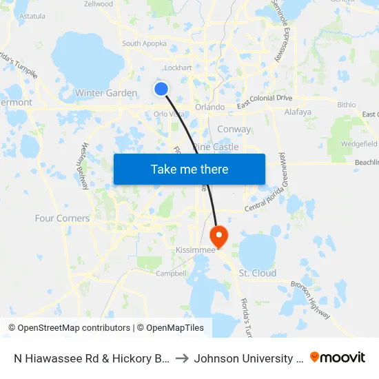 N Hiawassee Rd & Hickory Branch Cir to Johnson University Florida map