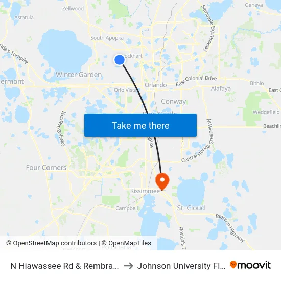 N Hiawassee Rd & Rembrandt Dr to Johnson University Florida map