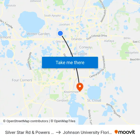 Silver Star Rd & Powers Dr to Johnson University Florida map