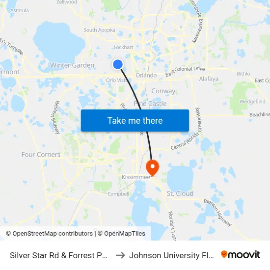 Silver Star Rd & Forrest Park Dr to Johnson University Florida map