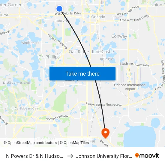 N Powers Dr & N Hudson St to Johnson University Florida map