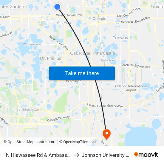 N Hiawassee Rd & Ambassador Dr to Johnson University Florida map