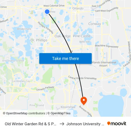 Old Winter Garden Rd & S Powers Dr to Johnson University Florida map