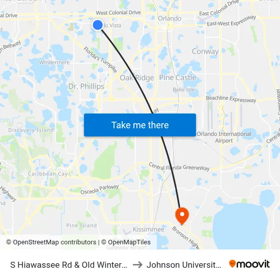 S Hiawassee Rd & Old Winter Garden Rd to Johnson University Florida map