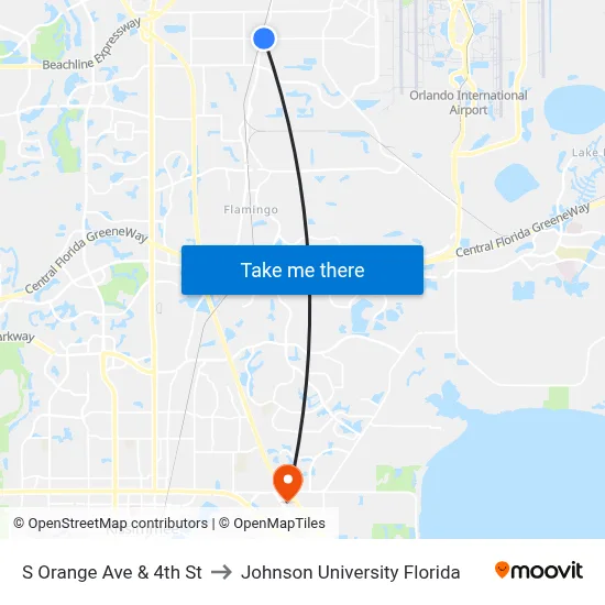 S Orange Ave & 4th St to Johnson University Florida map