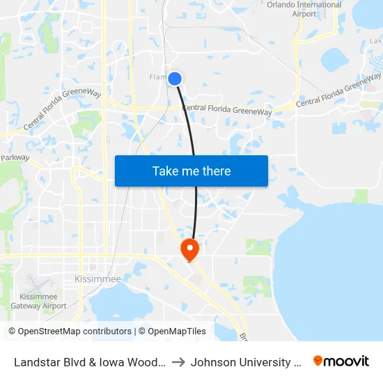 Landstar Blvd & Iowa Woods Cir W to Johnson University Florida map