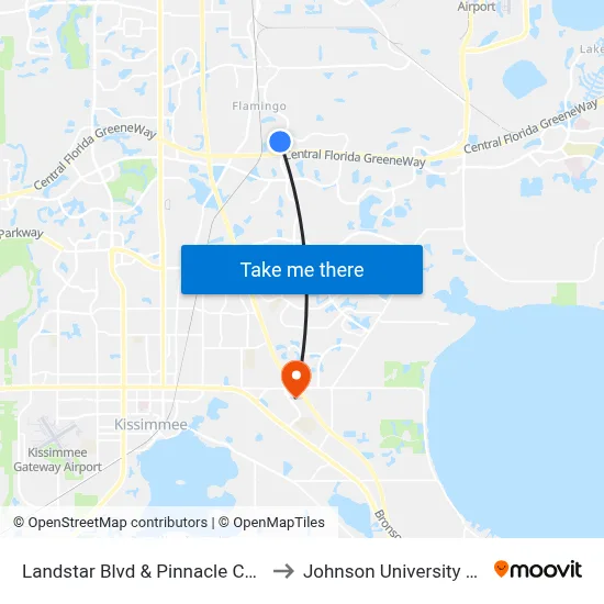 Landstar Blvd & Pinnacle Cove Blvd to Johnson University Florida map