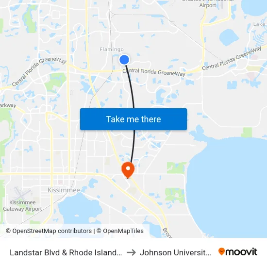Landstar Blvd & Rhode Island Woods Cir to Johnson University Florida map