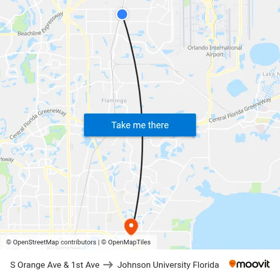 S Orange Ave & 1st Ave to Johnson University Florida map