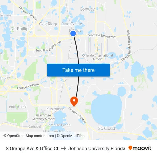 S Orange Ave & Office Ct to Johnson University Florida map