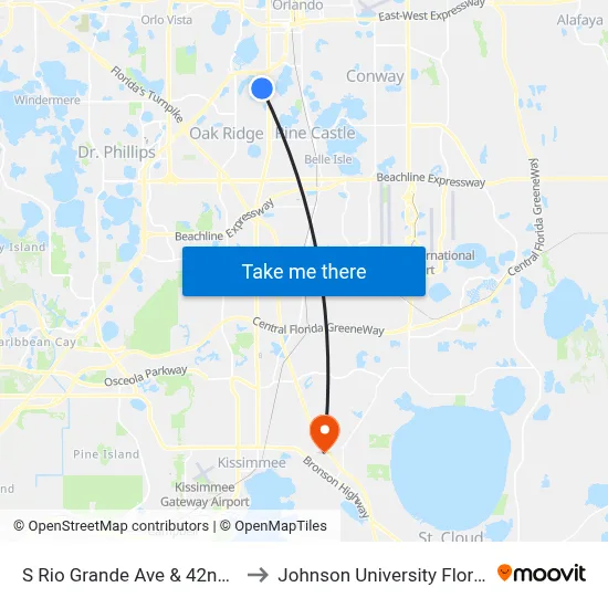 S Rio Grande Ave & 42nd St to Johnson University Florida map