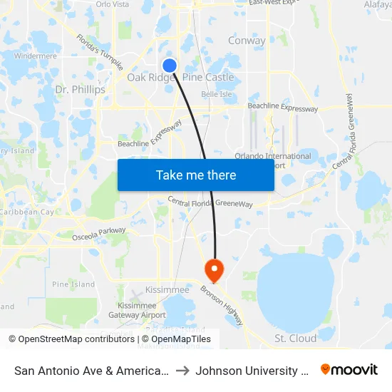 San Antonio Ave & Americana Blvd to Johnson University Florida map