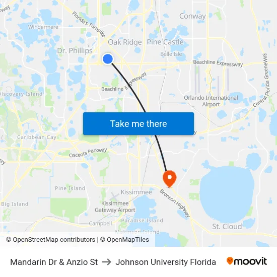 Mandarin Dr & Anzio St to Johnson University Florida map