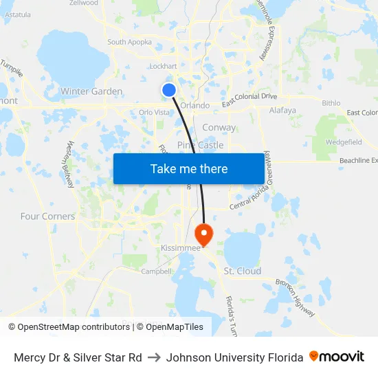 Mercy Dr & Silver Star Rd to Johnson University Florida map